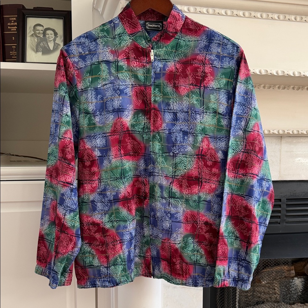 VTG Bon Worth Abstract Windbreaker ML Eclectic Grandpa Grandmillennial Retro 90s